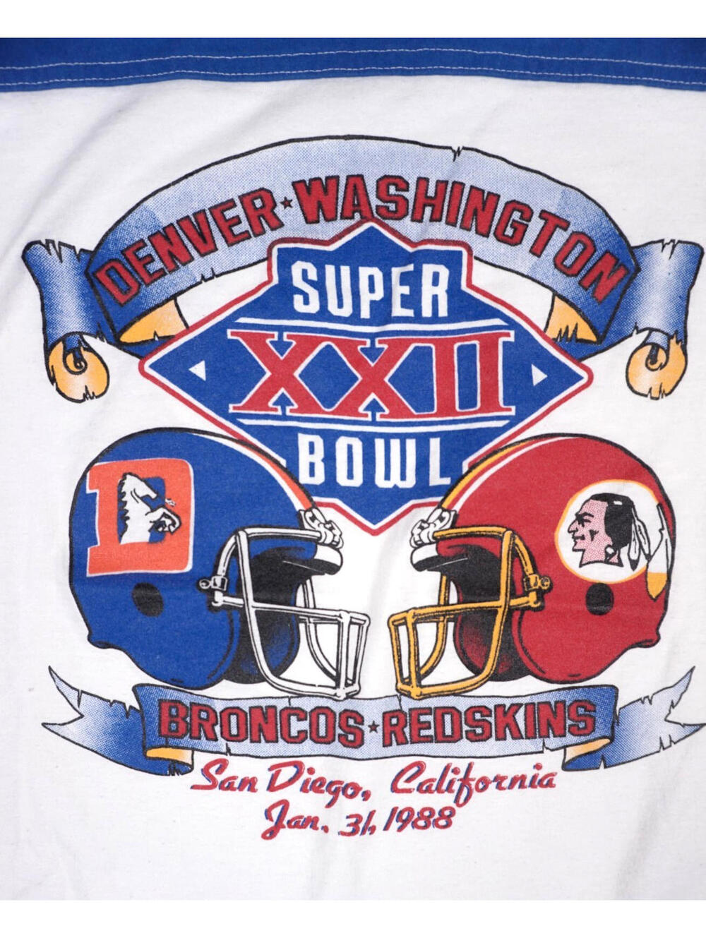 Vintage 80s Broncos Redskins Super Bowl XXII T Shirt XL Single Stitch NFL Tee